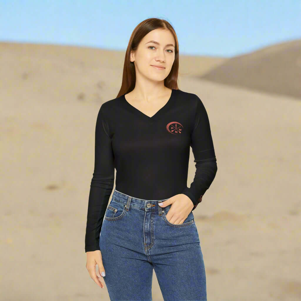 Orange Women's Peace Love Paddleboard Long Sleeve V-neck Shirt