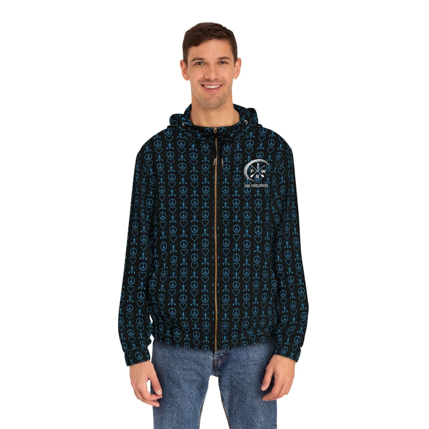 Men's Peace Love Paddleboard Pattern Full-Zip Hoodie