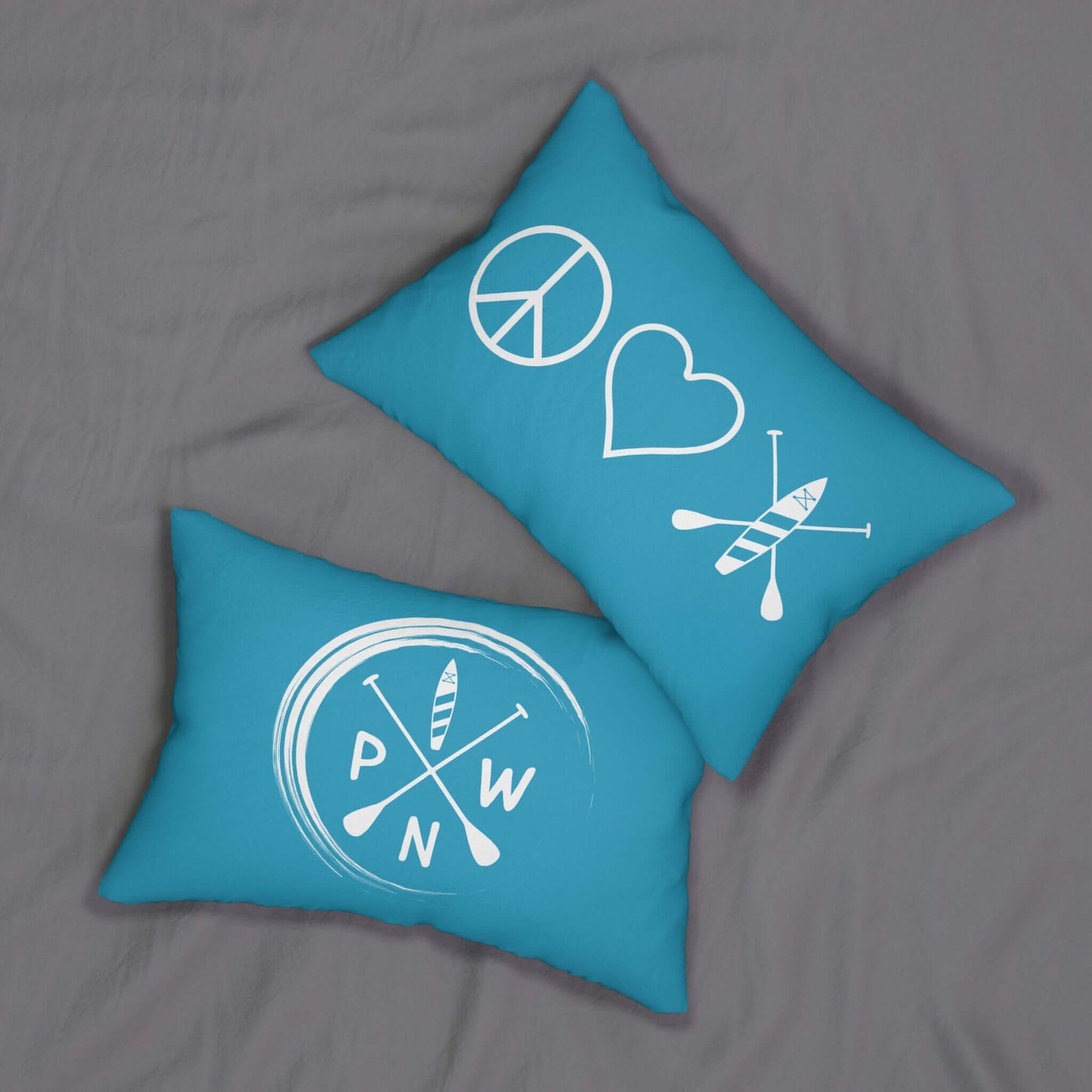 Turquoise Peace Love Paddleboard Lumbar Pillow