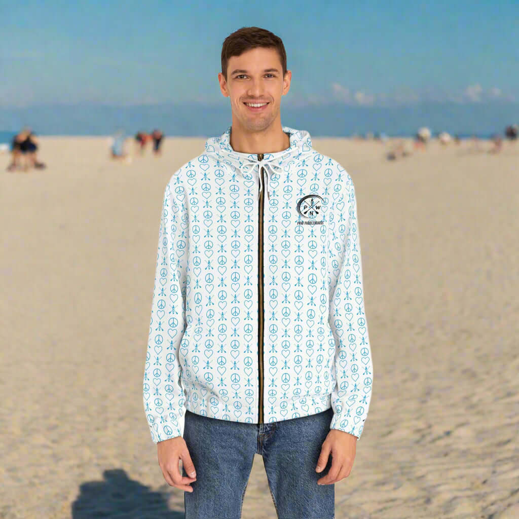 Men's Peace Love Paddleboard Pattern Full-Zip Hoodie