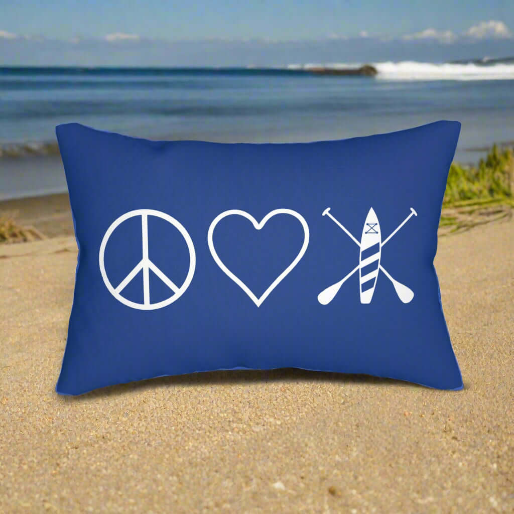 Navy Peace Love Paddleboard Lumbar Pillow