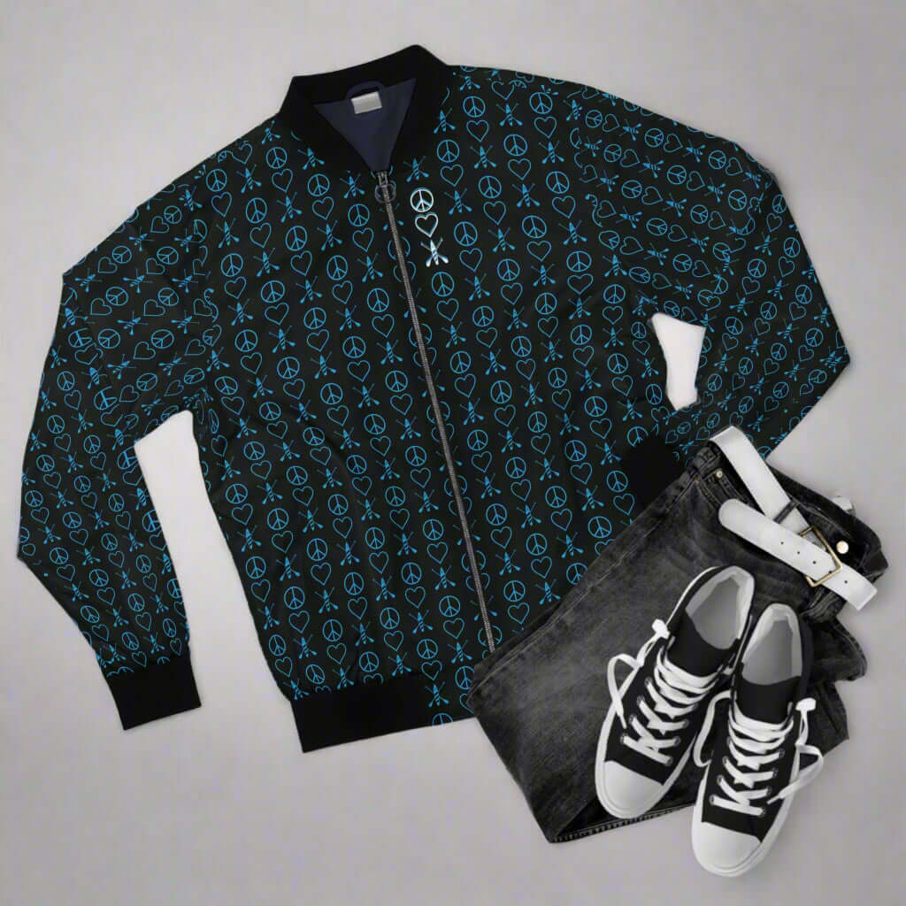 Men's Peace Love Paddleboard Pattern Bomber Jacket