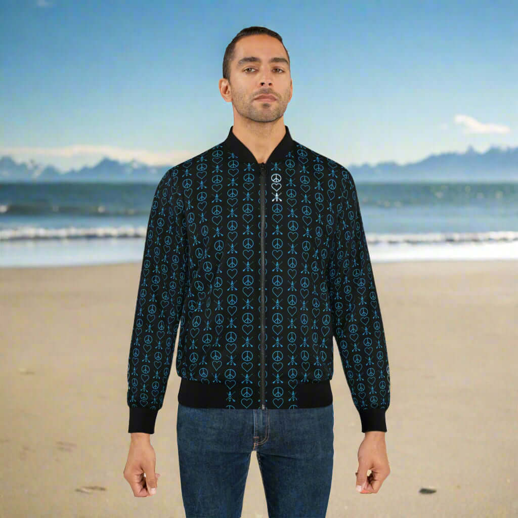 Men's Peace Love Paddleboard Pattern Bomber Jacket
