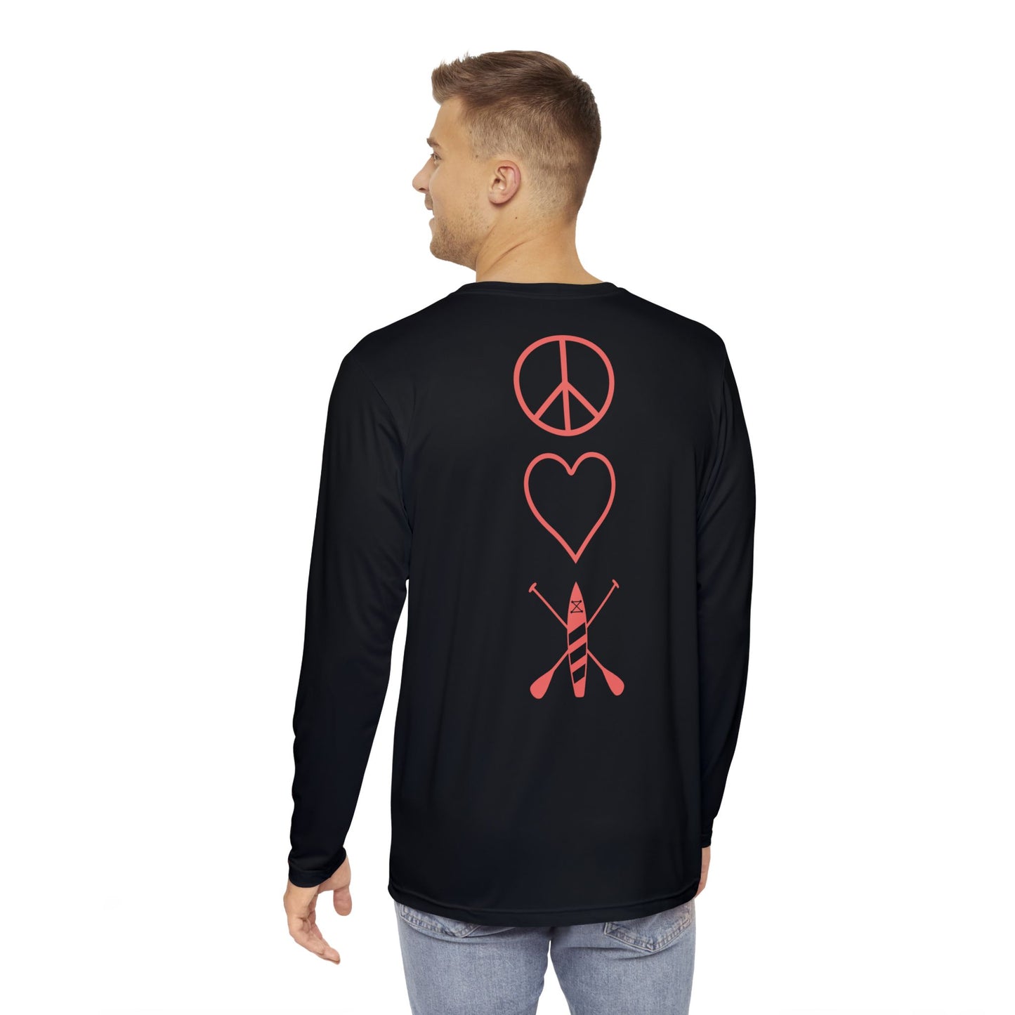 Orange Men's Long Sleeve Peace Love Paddleboard