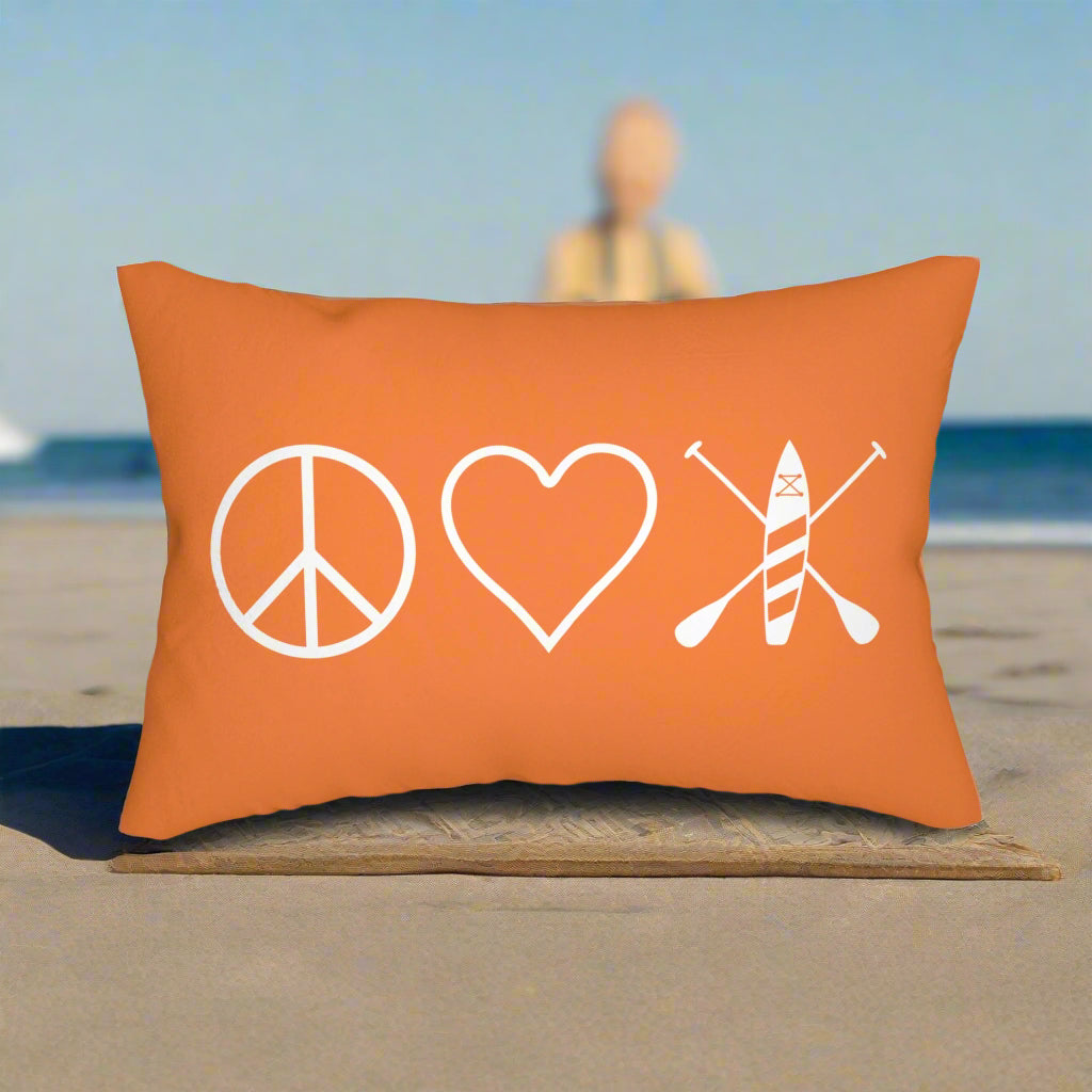 Orange Peace Love Paddleboard Lumbar Pillow