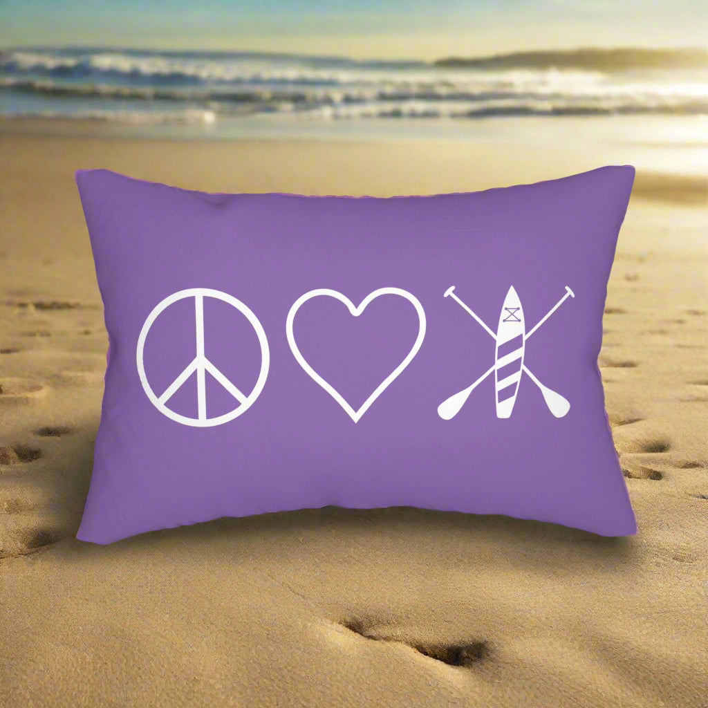 Purple Peace Love Paddleboard Lumbar Pillow