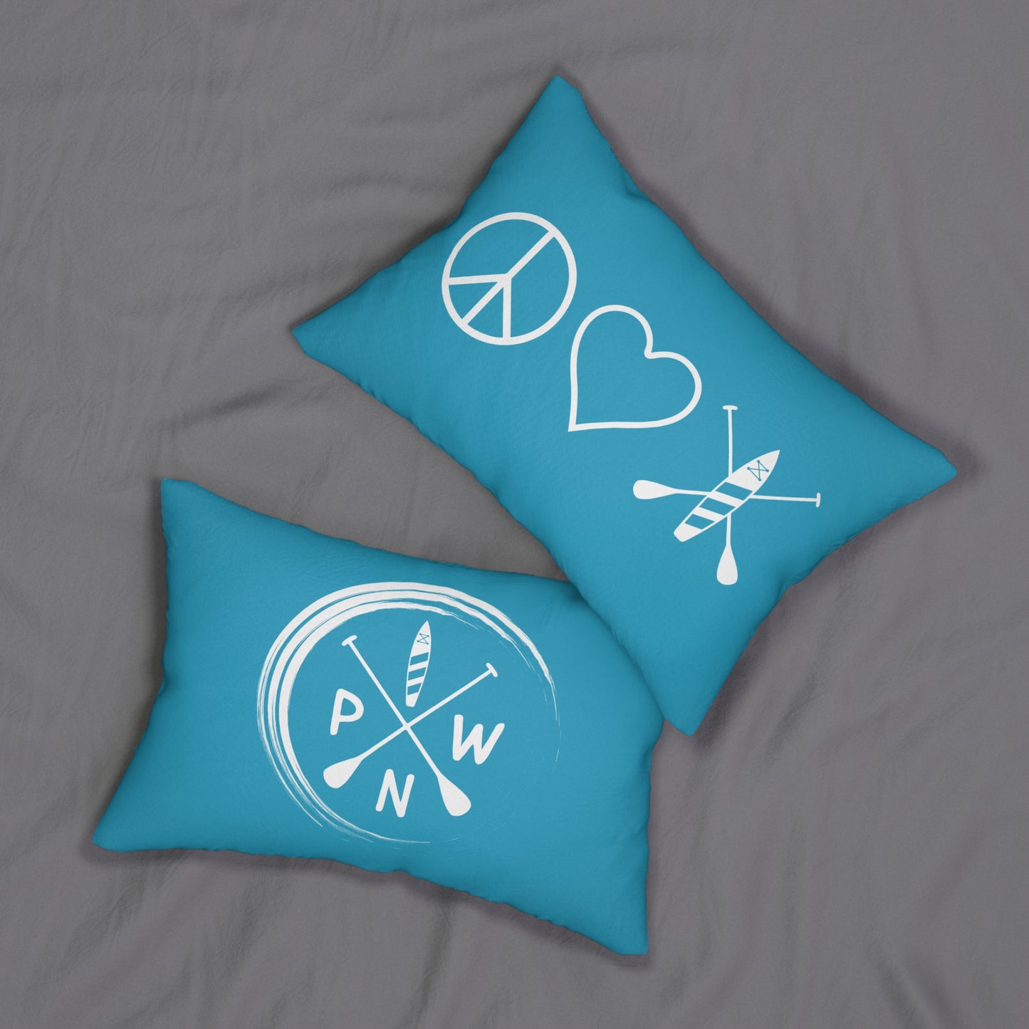 Turquoise Peace Love Paddleboard Lumbar Pillow