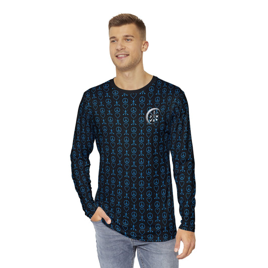 Turquoise Men's Long Sleeve Peace Love Paddleboard Pattern