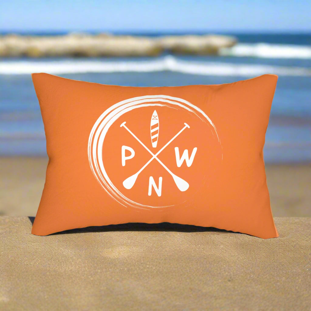 Orange Peace Love Paddleboard Lumbar Pillow