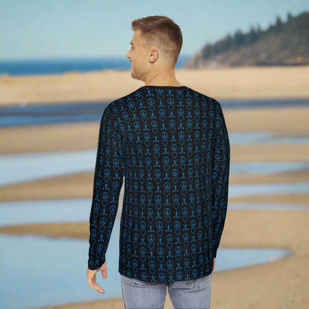 Turquoise Men's Long Sleeve Peace Love Paddleboard Pattern