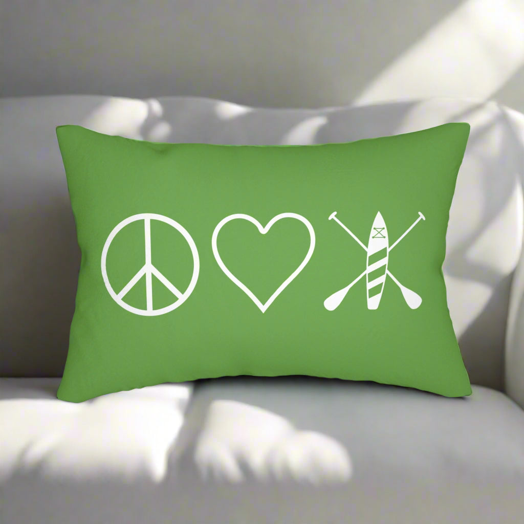 Green Peace Love Paddleboard Lumbar Pillow