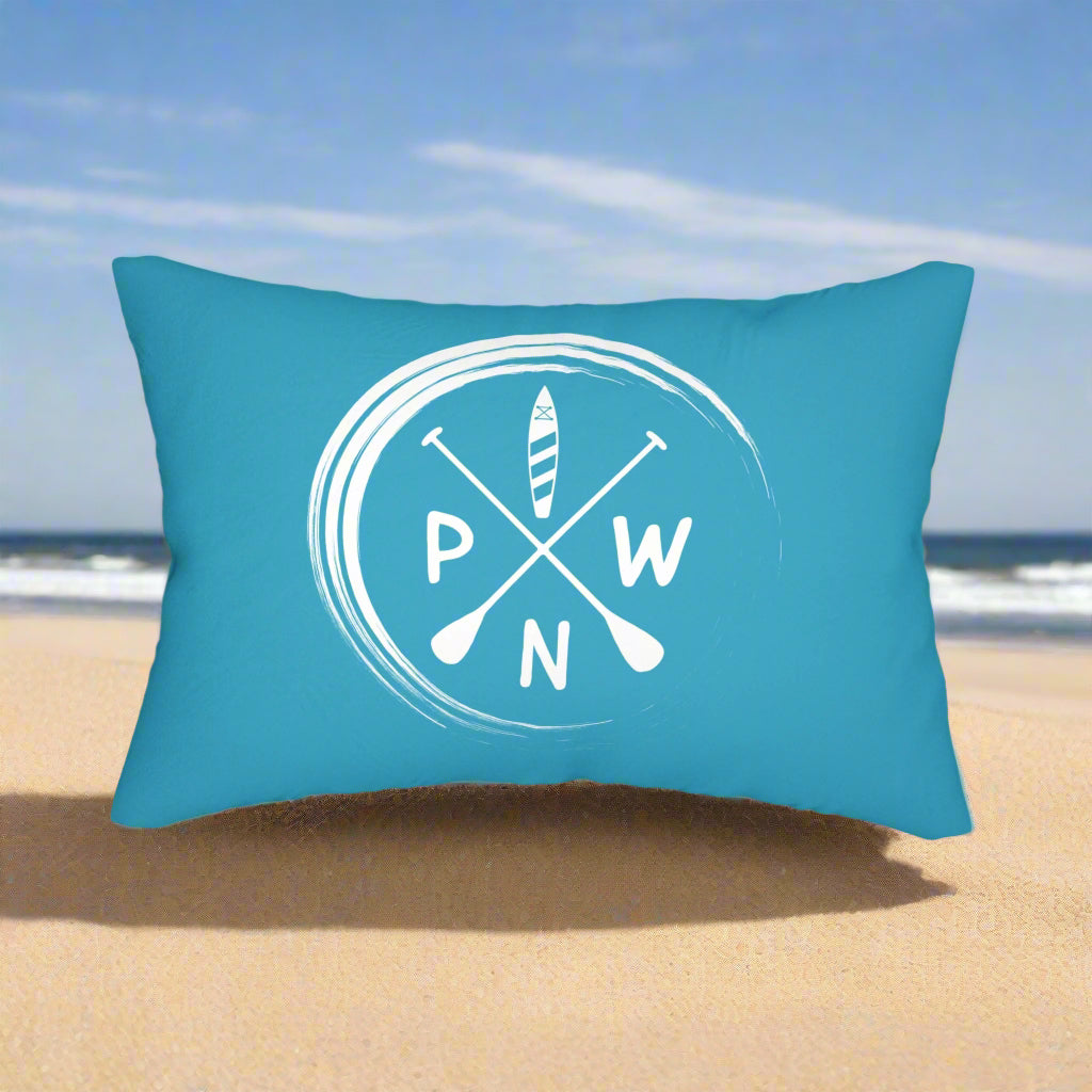 Turquoise Peace Love Paddleboard Lumbar Pillow