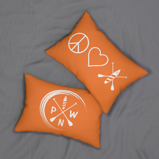 Orange Peace Love Paddleboard Lumbar Pillow